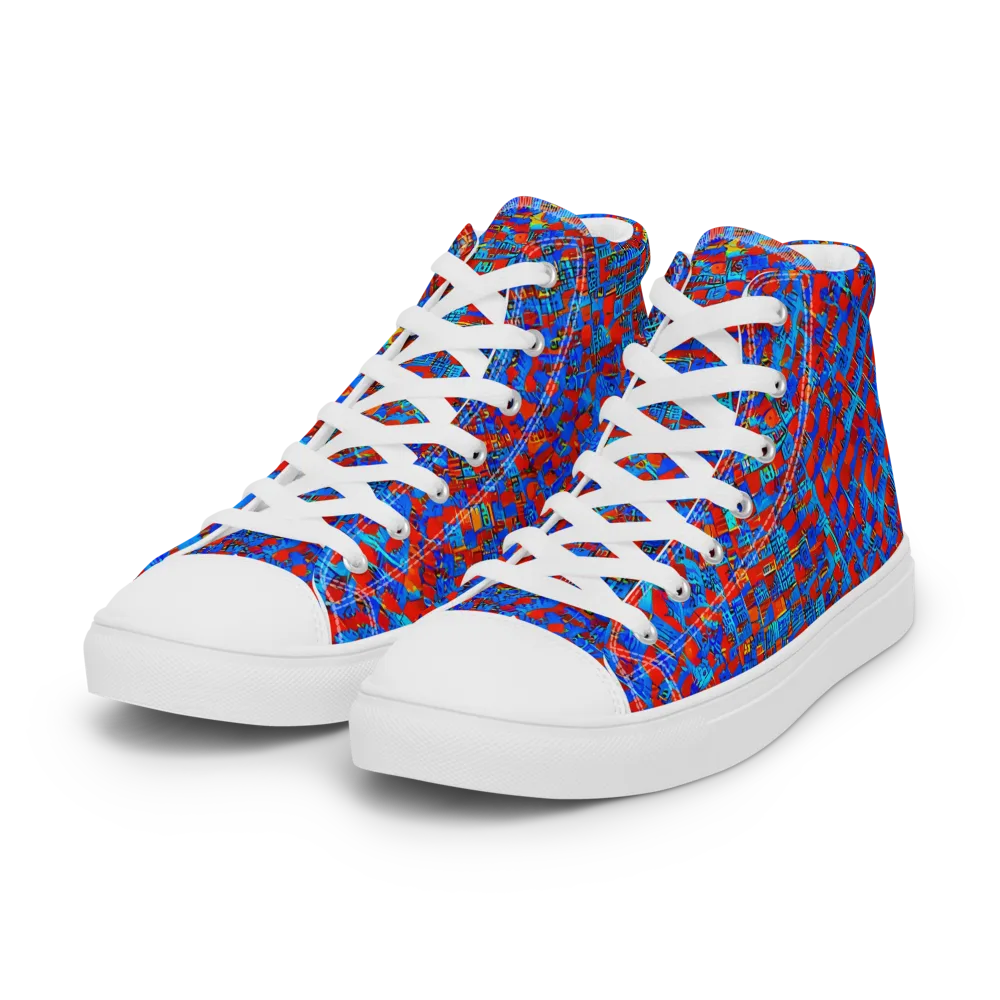 Neon City Grid on Women's High Top Canvas Shoes — Left Front