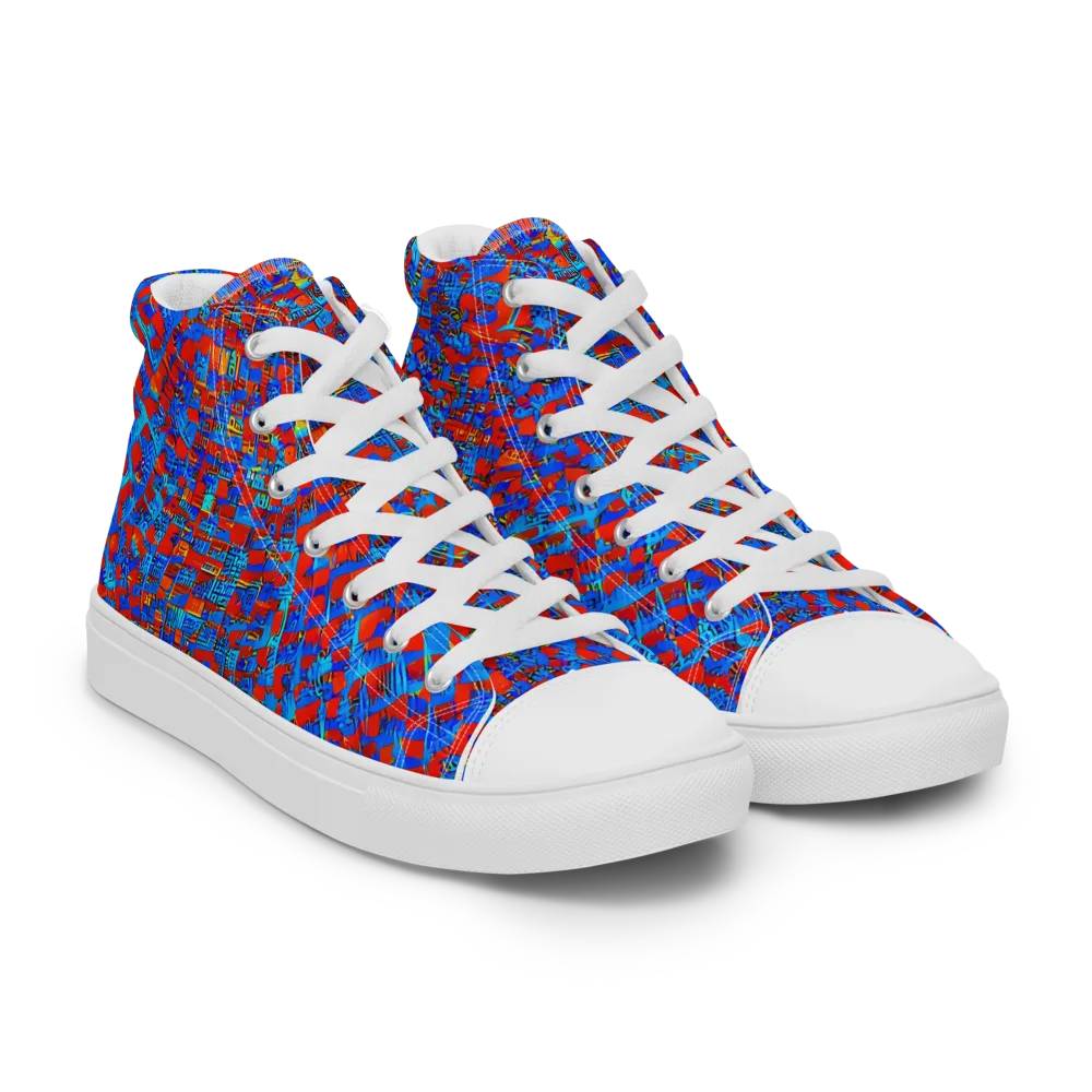 Neon City Grid on Women's High Top Canvas Shoes — Right Front