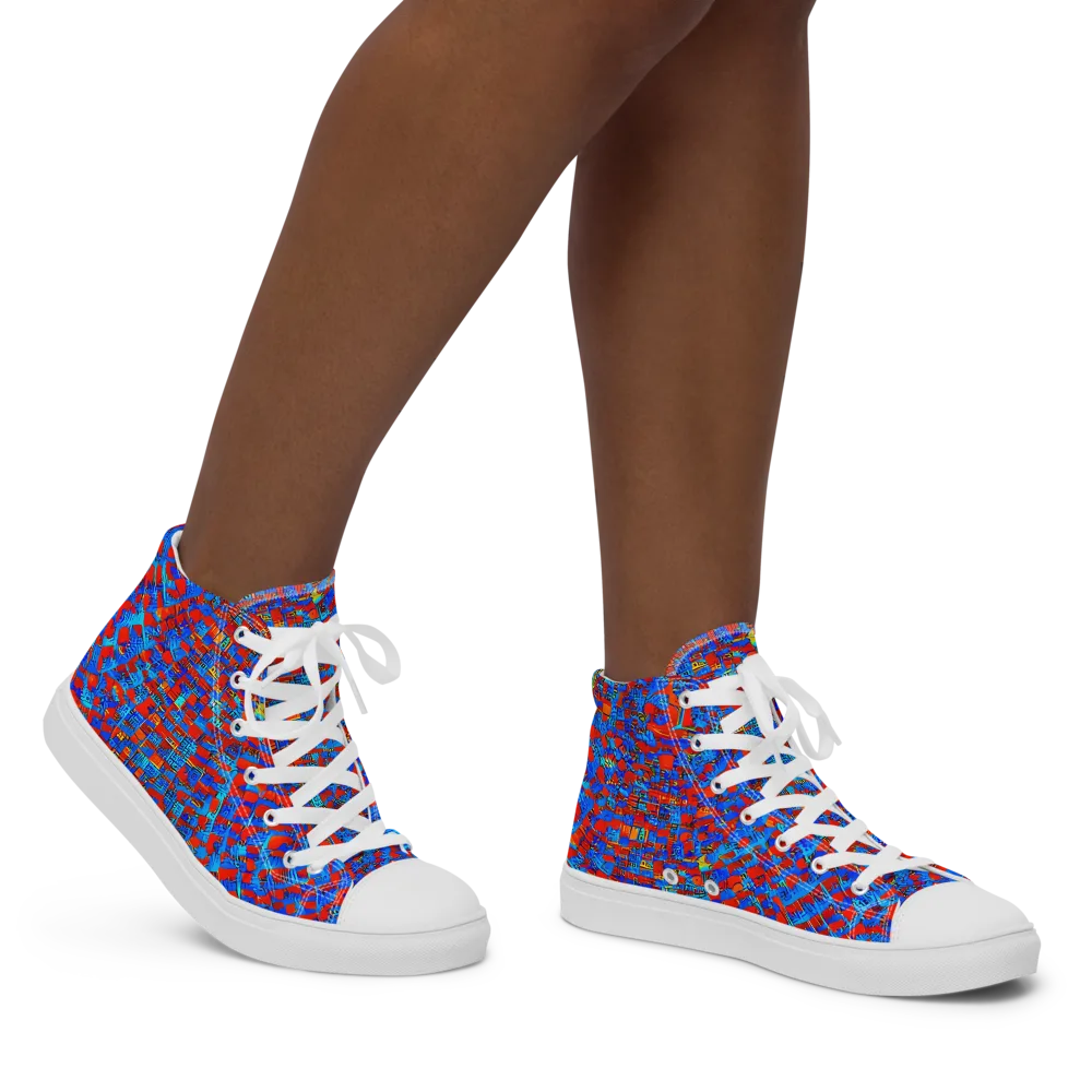 Neon City Grid on Women's High Top Canvas Shoes — Right