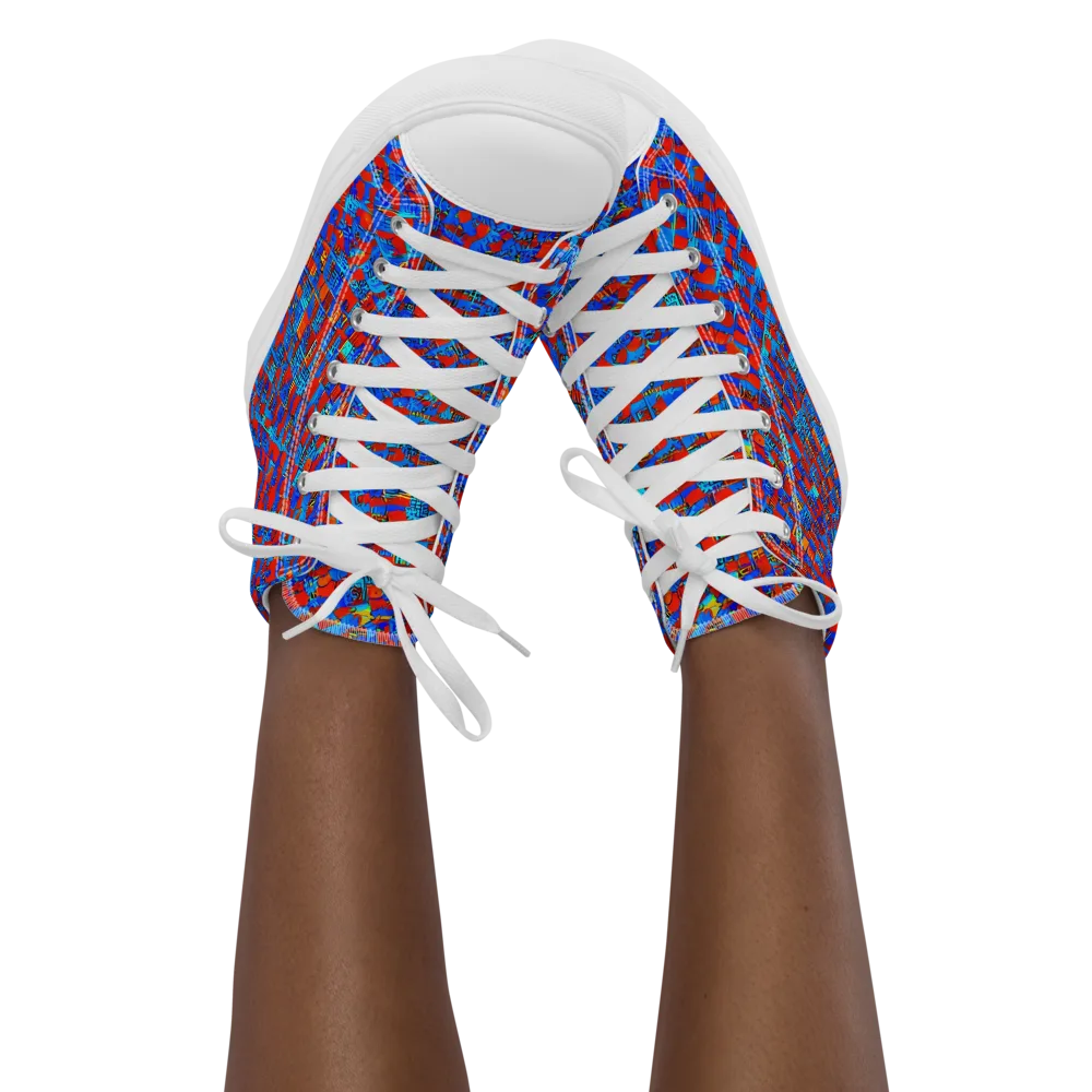 Neon City Grid on Women's High Top Canvas Shoes — Front