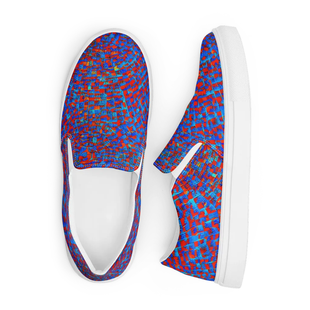 Neon City Grid on Men's Slip-On Canvas Shoes — Front