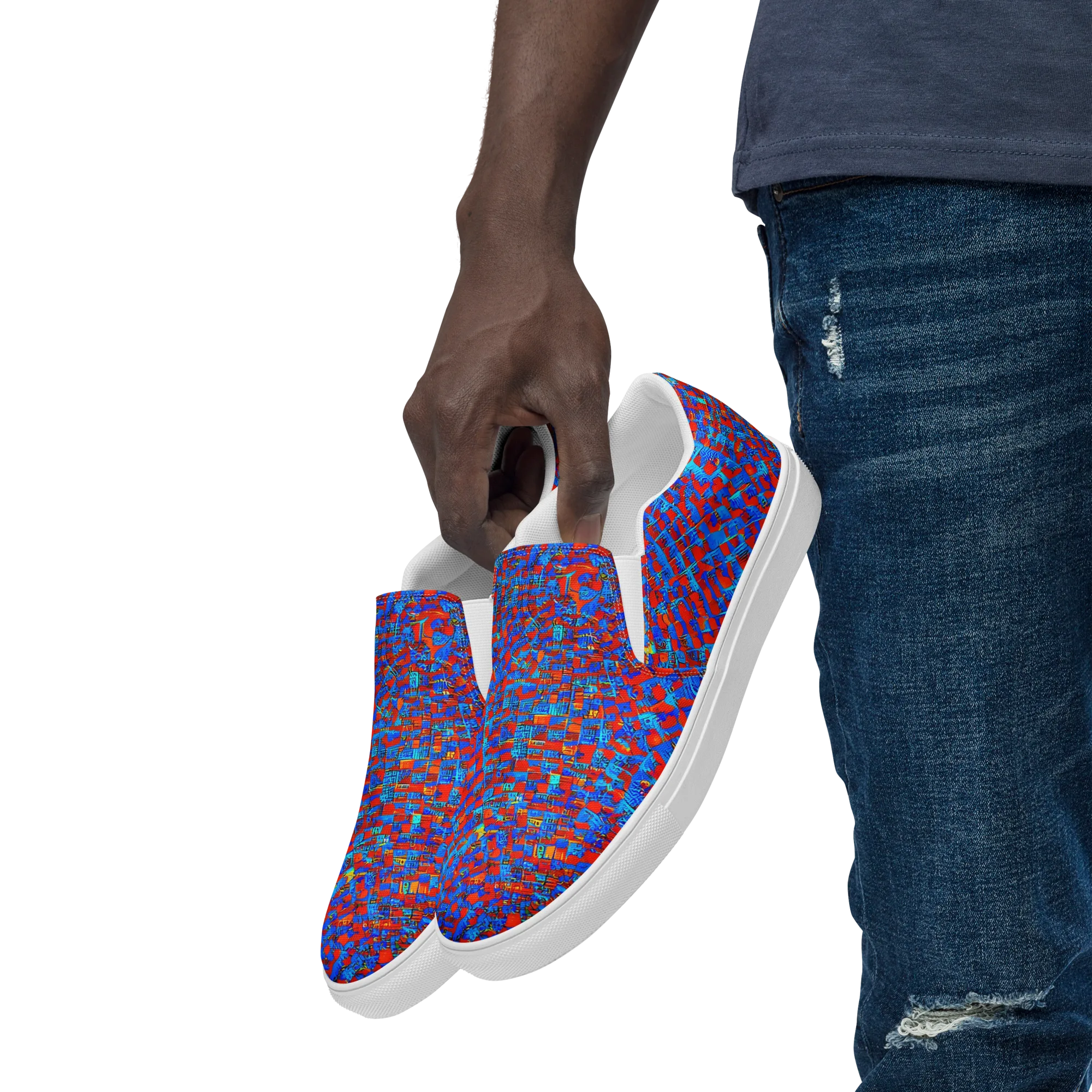 Neon City Grid on Men's Slip-On Canvas Shoes — Left Front