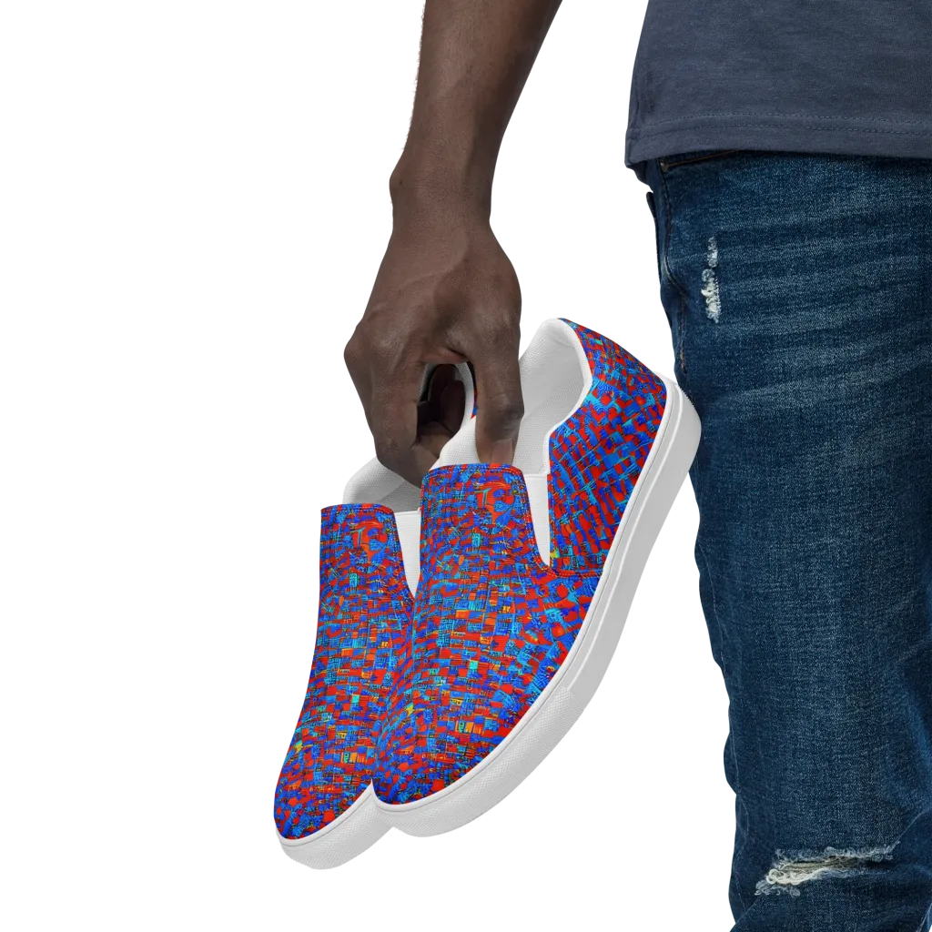 Neon City Grid on Men's Slip-On Canvas Shoes — Left Front