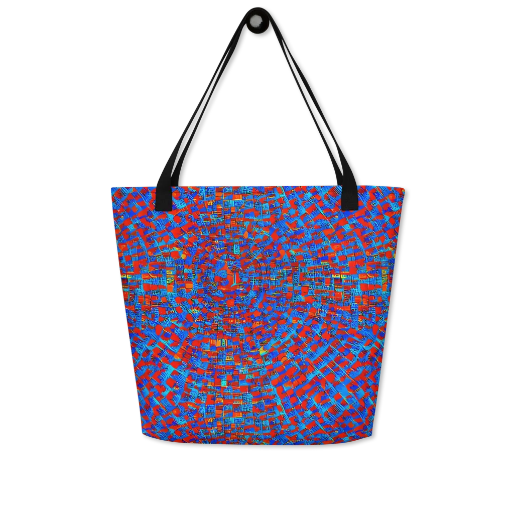 Neon City Grid on Large Tote Bag W/ Pocket — Front
