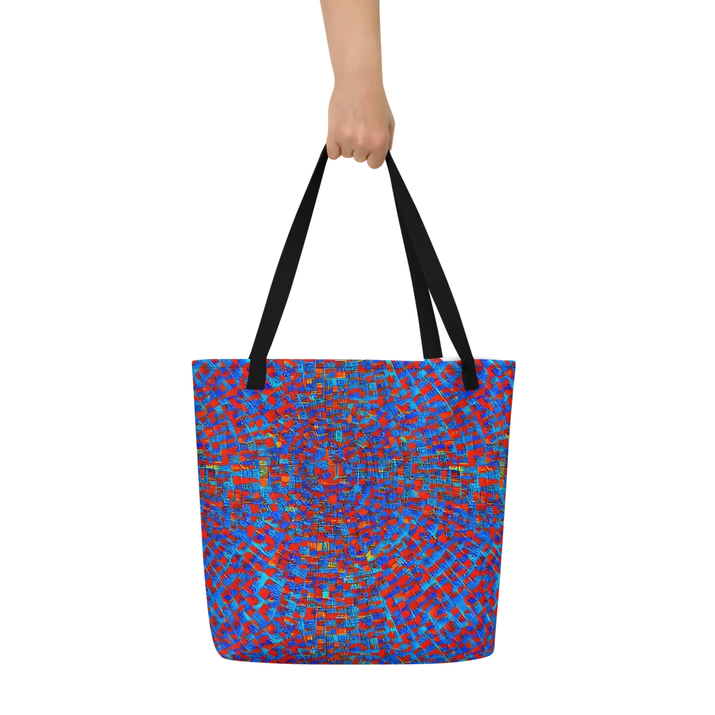 Neon City Grid on Large Tote Bag W/ Pocket — Front