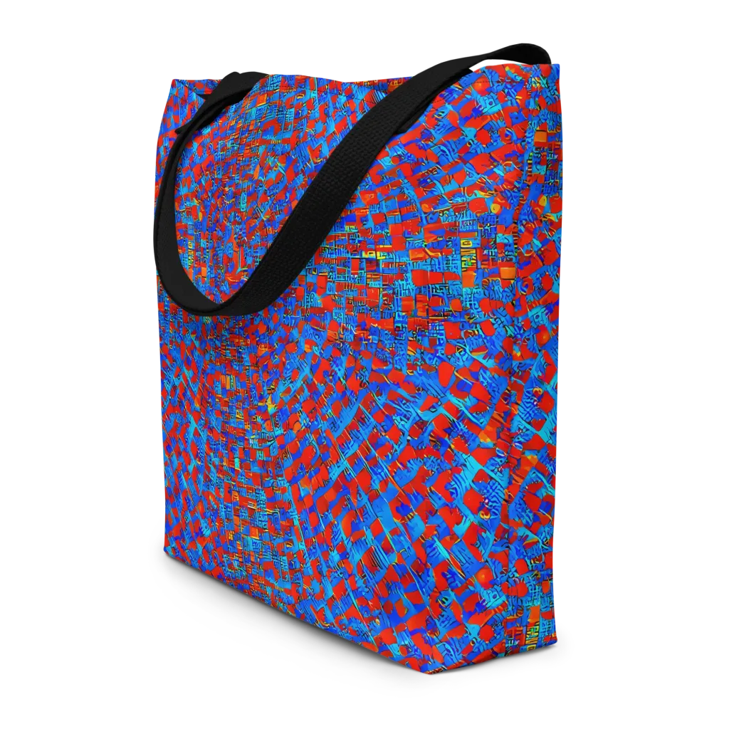 Neon City Grid on Large Tote Bag W/ Pocket — Front