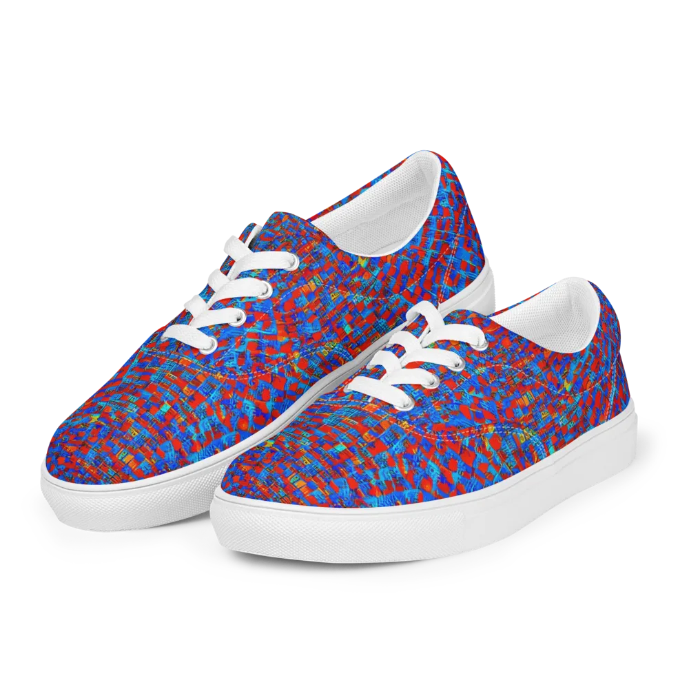 Neon City Grid on Men's Lace-Up Canvas Shoes — Left Front
