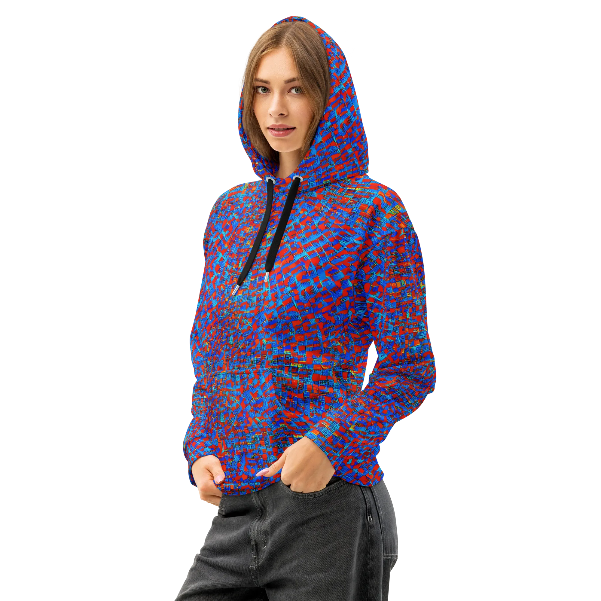 Neon City Grid on Cotton Hoodie — Left Front