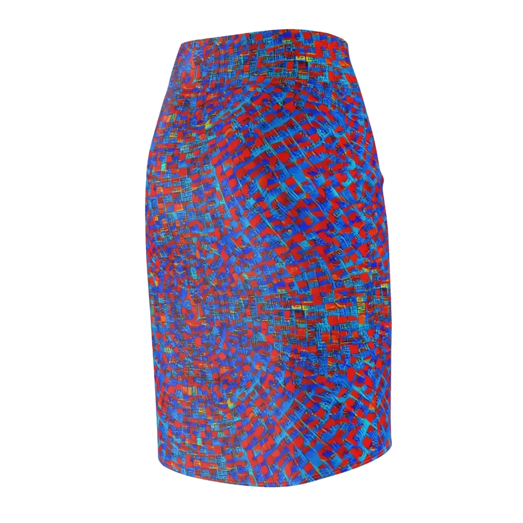 Neon City Grid on Pencil Skirt — Back Side