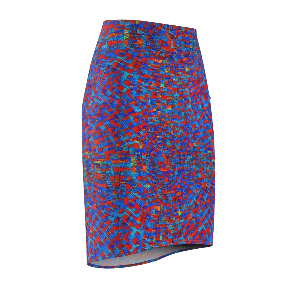 Neon City Grid on Pencil Skirt — Front Side