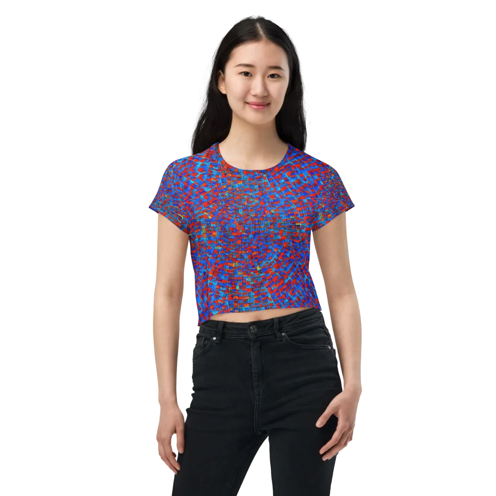 Neon City Grid on Crop Tee — Front