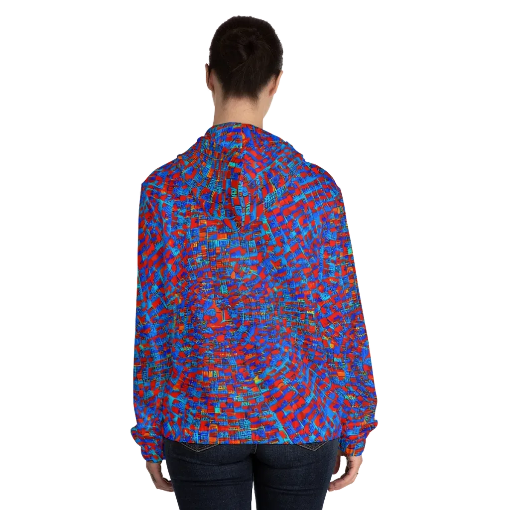 Neon City Grid on Women's Full-Zip Hoodie — Back On Person