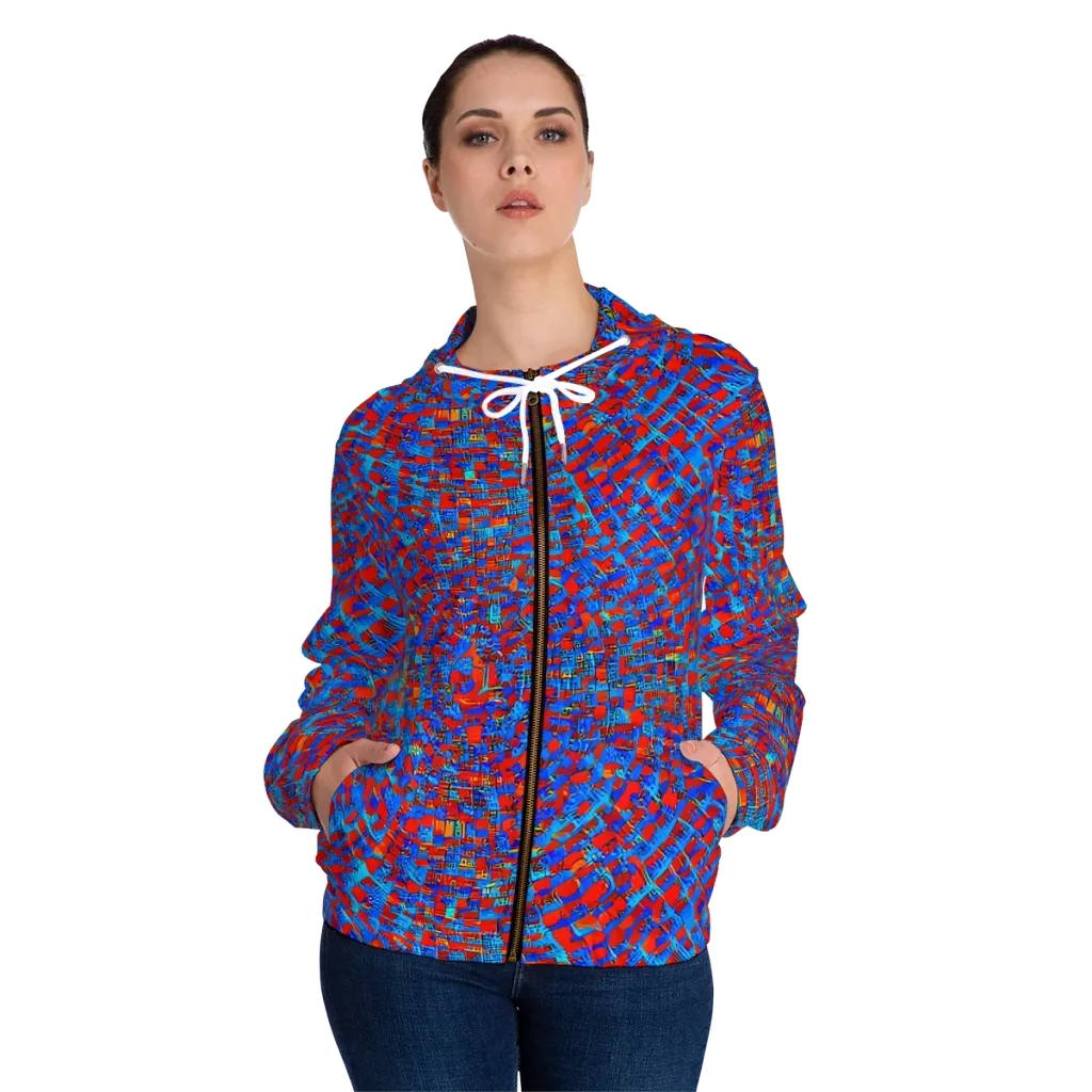 Neon City Grid on Women's Full-Zip Hoodie — Front On Person