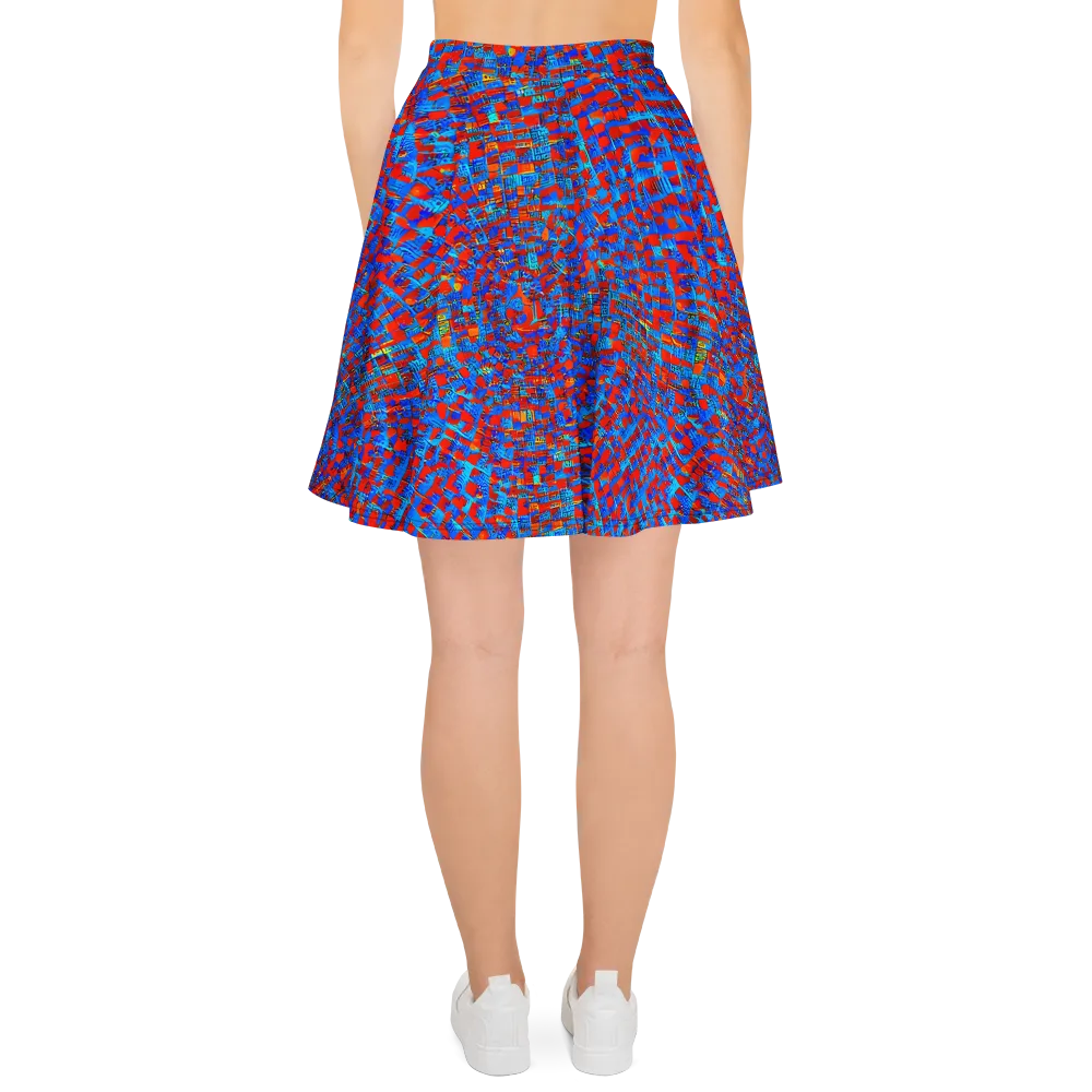 Neon City Grid on Skater Skirt — Back