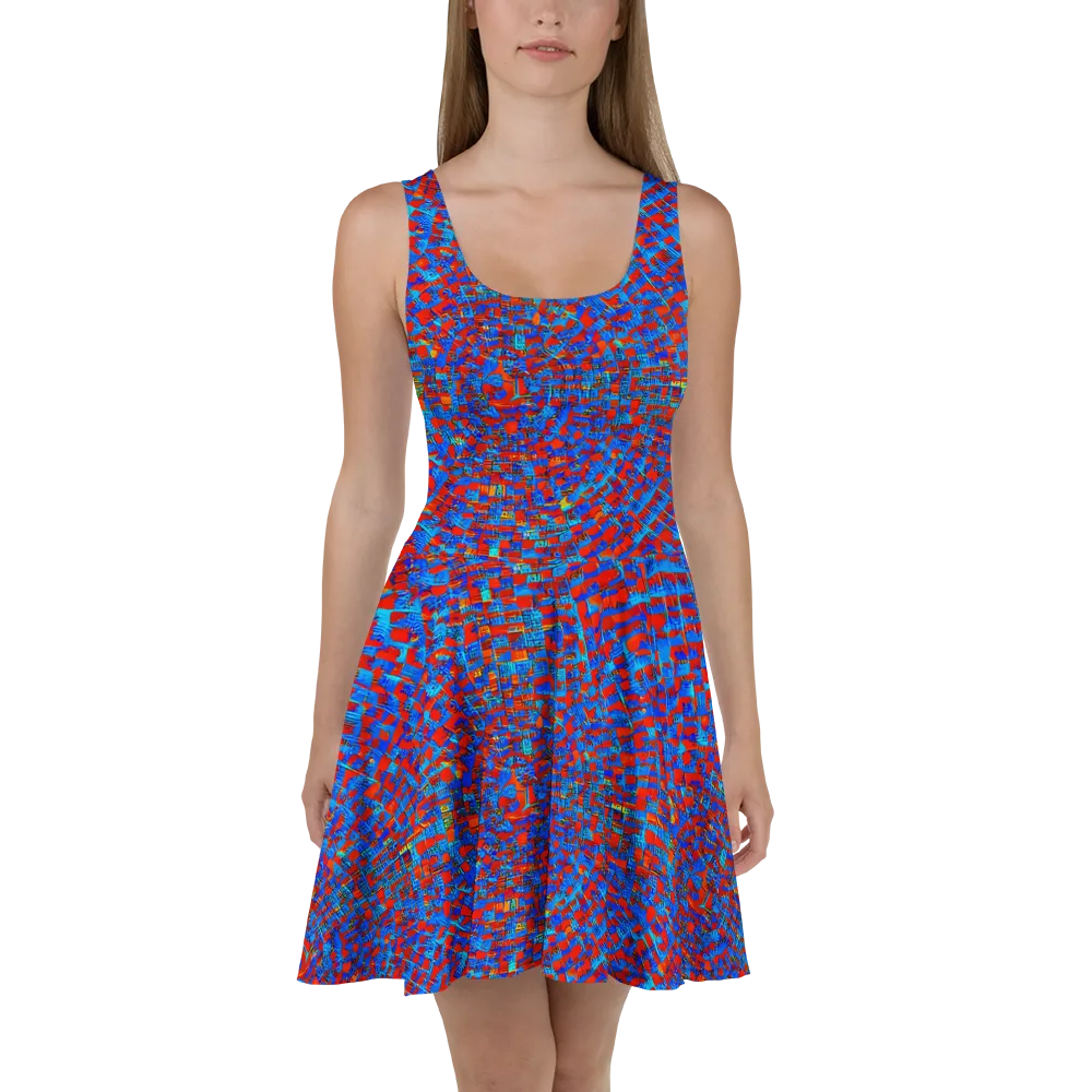 Neon City Grid on Skater Dress — Front