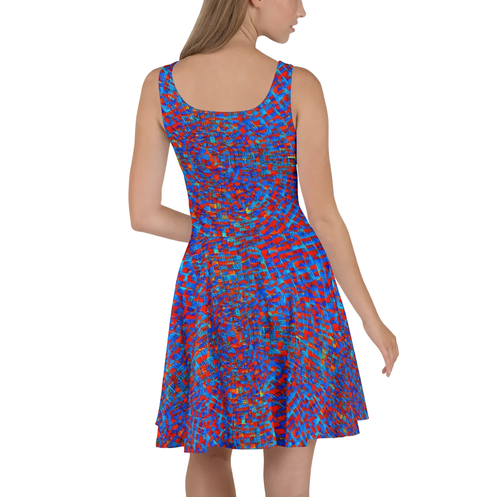 Neon City Grid on Skater Dress — Back