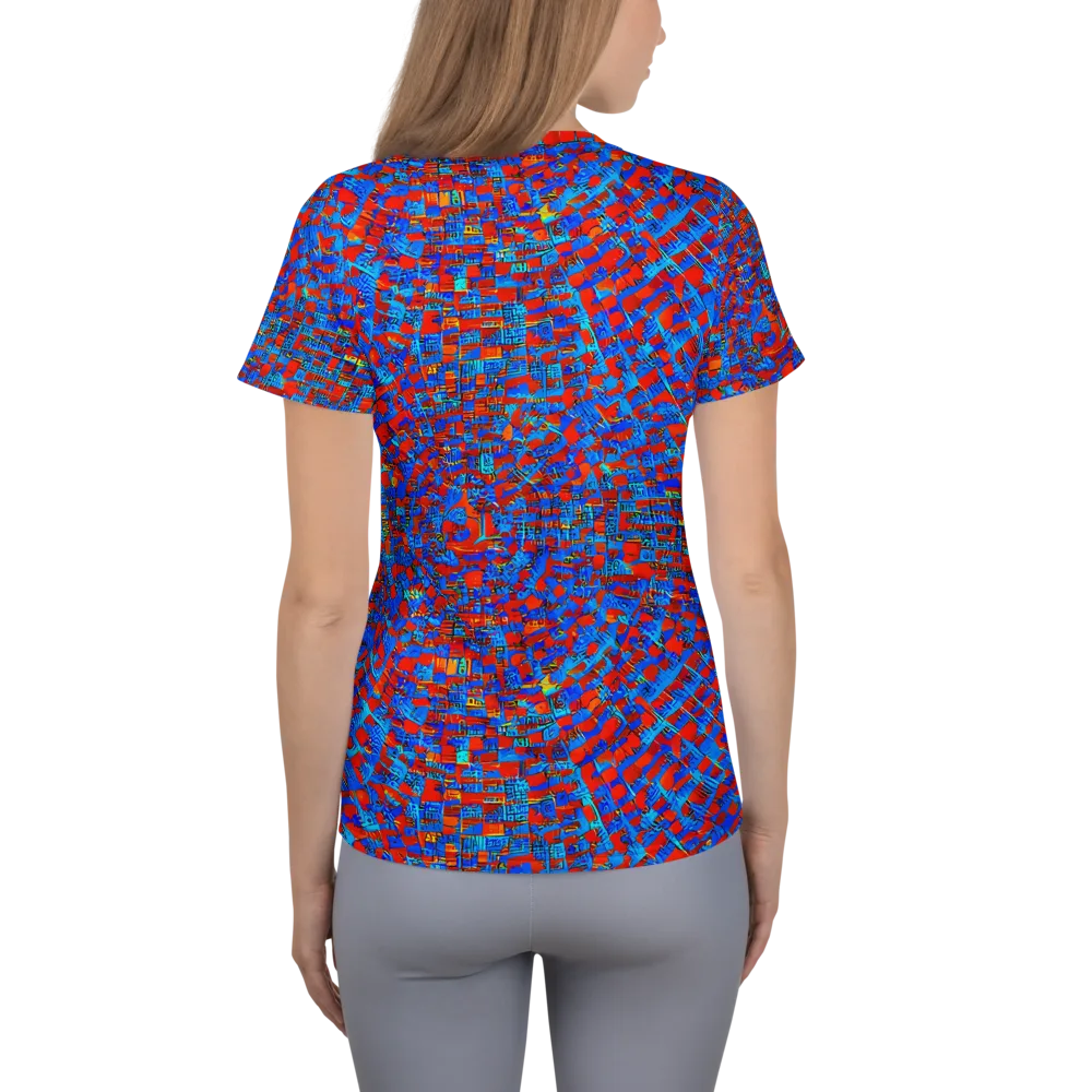 Neon City Grid on Women's Athletic T-Shirt — Back