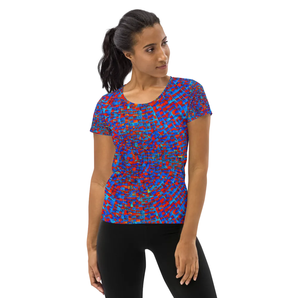 Neon City Grid on Women's Athletic T-Shirt — Front