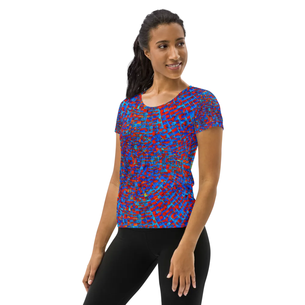 Neon City Grid on Women's Athletic T-Shirt — Left