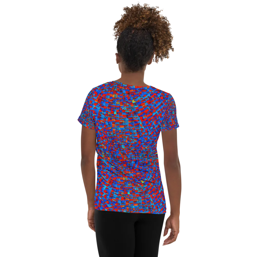 Neon City Grid on Women's Athletic T-Shirt — Back