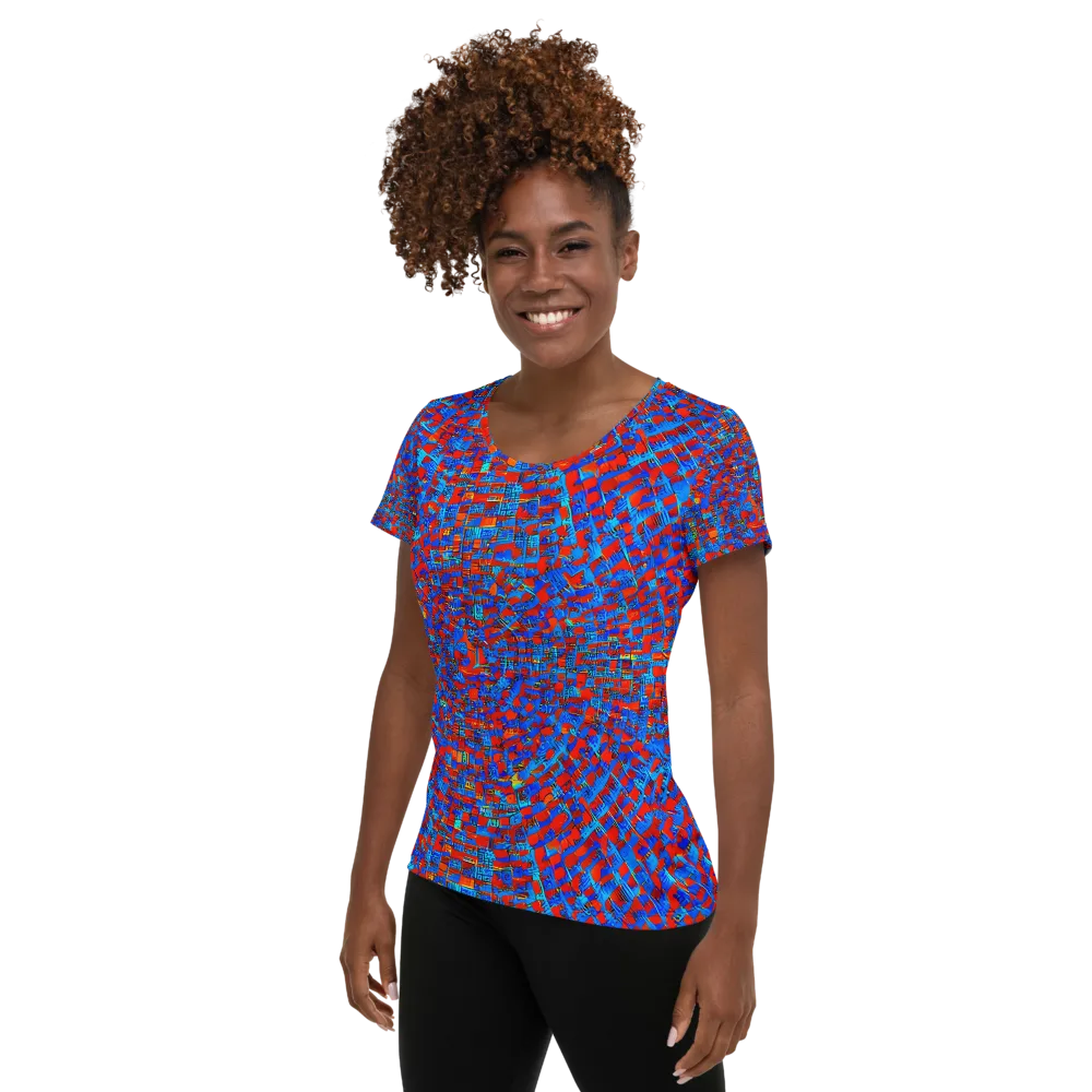 Neon City Grid on Women's Athletic T-Shirt — Left