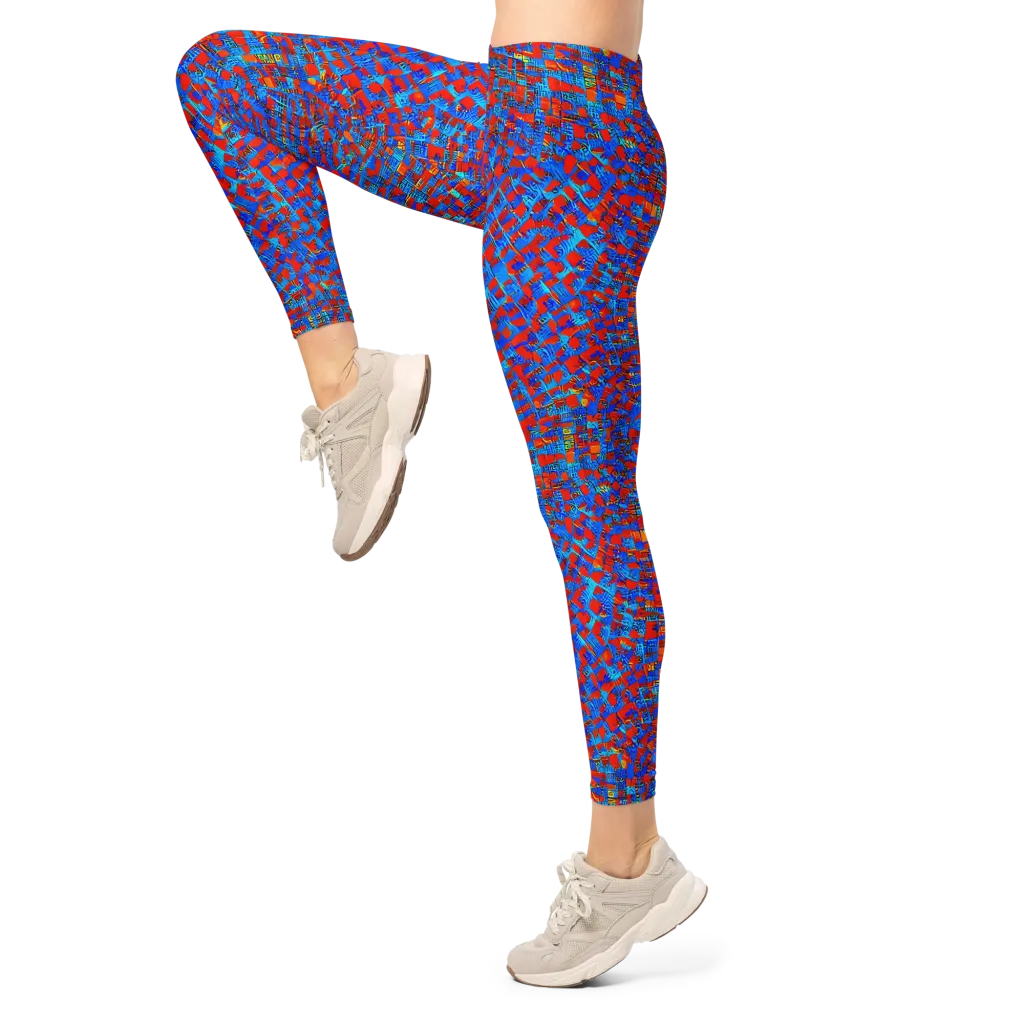 Neon City Grid on Leggings — Left