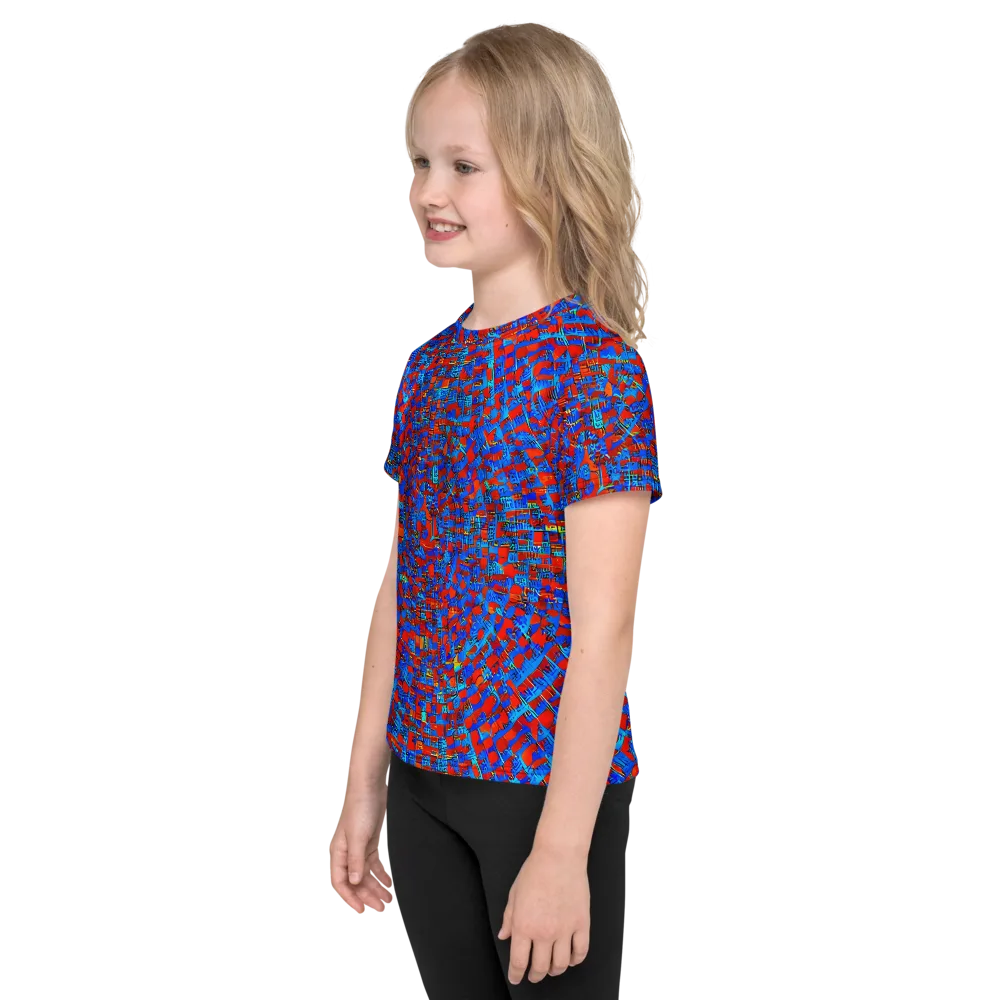 Neon City Grid on Kids Crew Neck T-Shirt — Left
