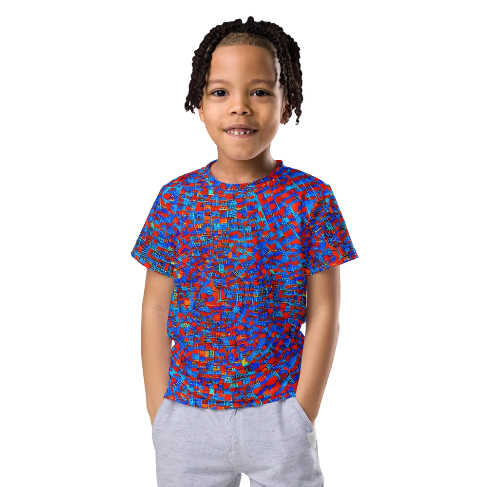 Neon City Grid on Kids Crew Neck T-Shirt — Front