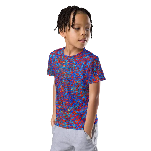 Neon City Grid on a Kids Crew Neck T-Shirt