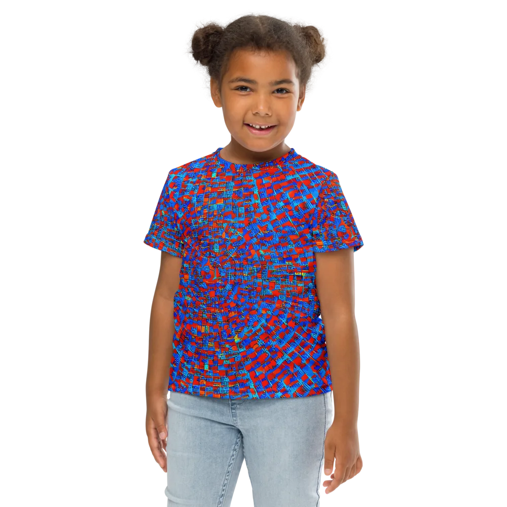 Neon City Grid on Kids Crew Neck T-Shirt — Front