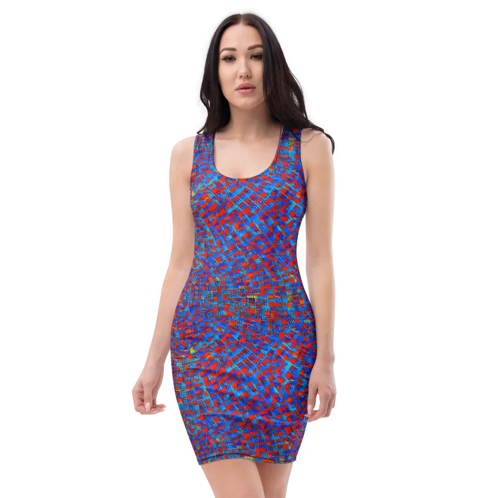 Neon City Grid on Bodycon Dress — Front