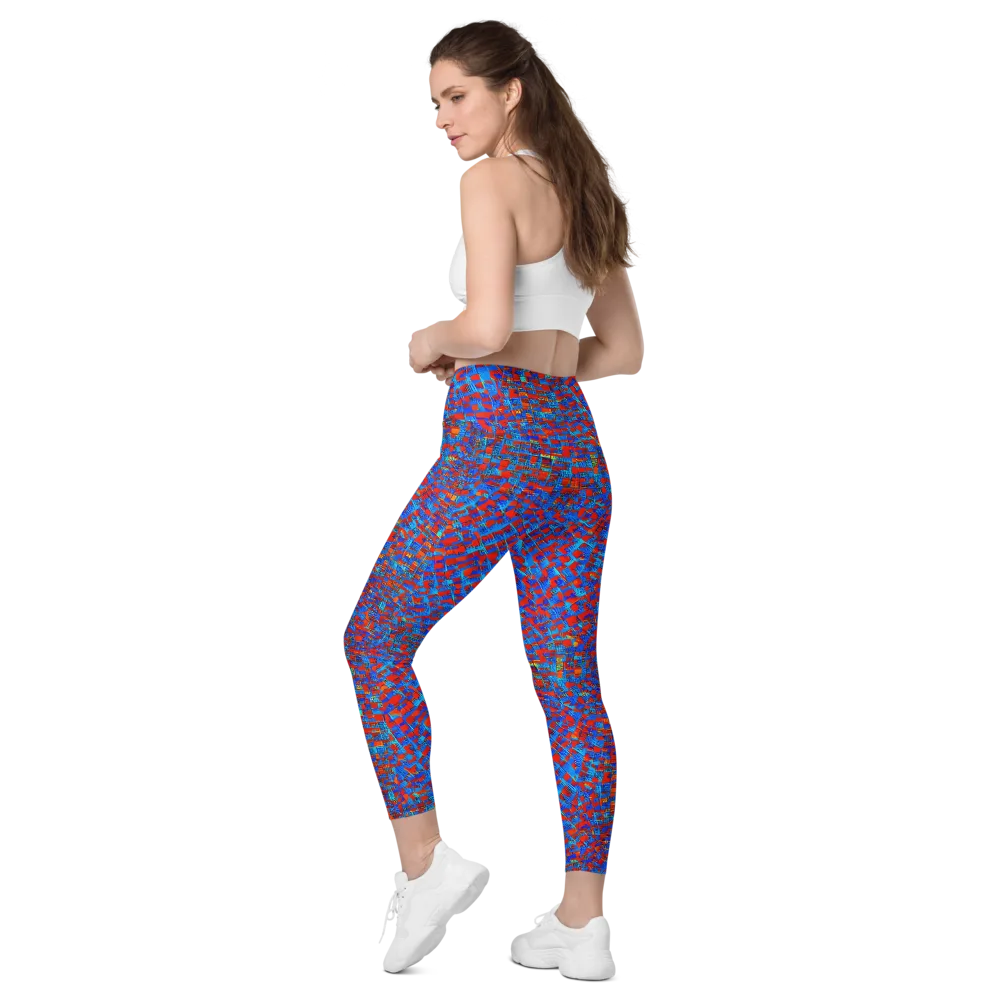 Neon City Grid on Leggings with Pockets — Left Back