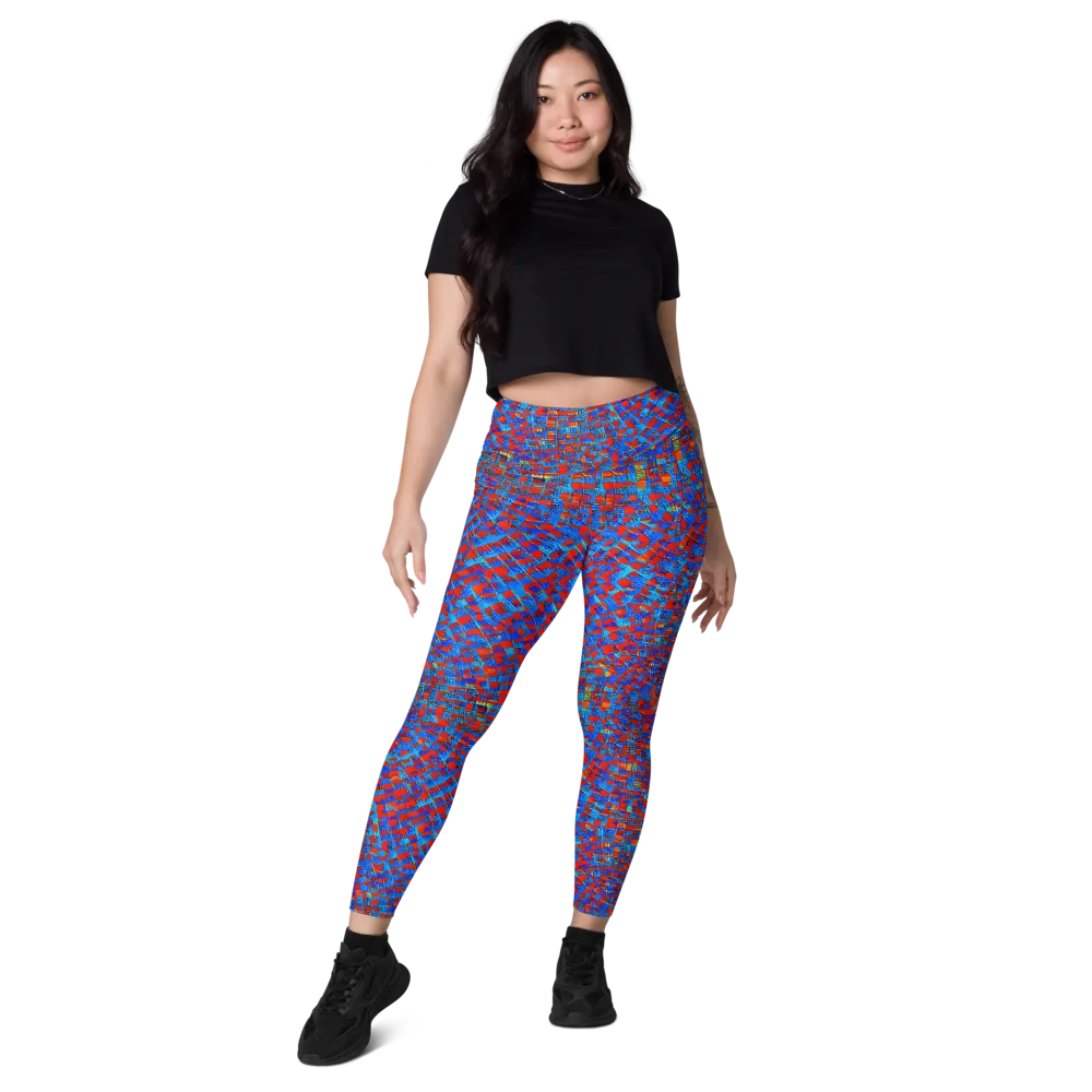 Neon City Grid on Leggings with Pockets — Front
