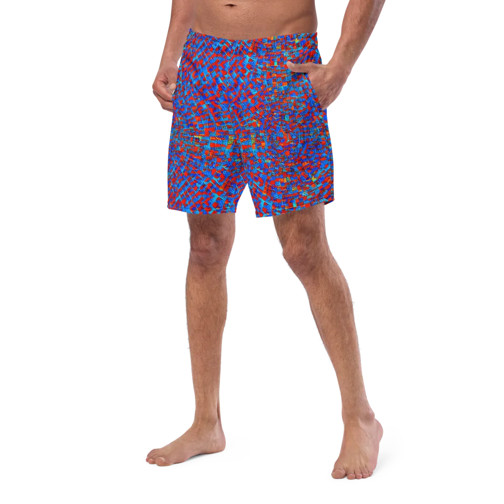 Neon City Grid on Swim Trunks — Left Front