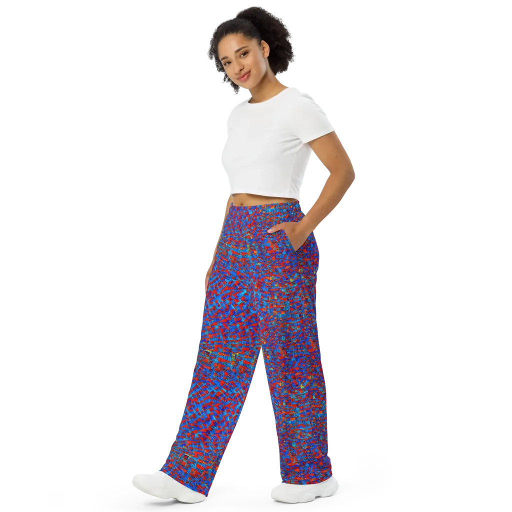 Neon City Grid on Wide-Leg Pants — Left Front