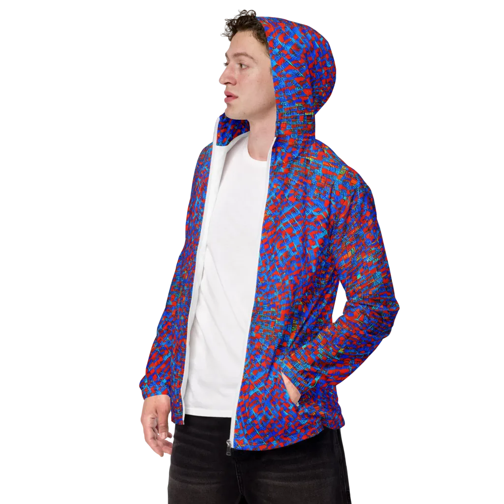 Neon City Grid on Men's Windbreaker — Left Front