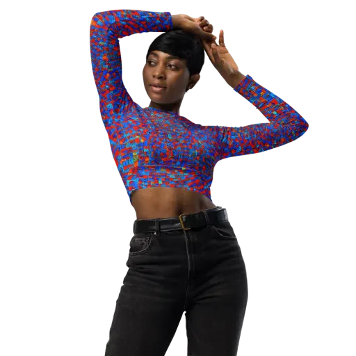 Neon City Grid on a Long Sleeve Crop Top
