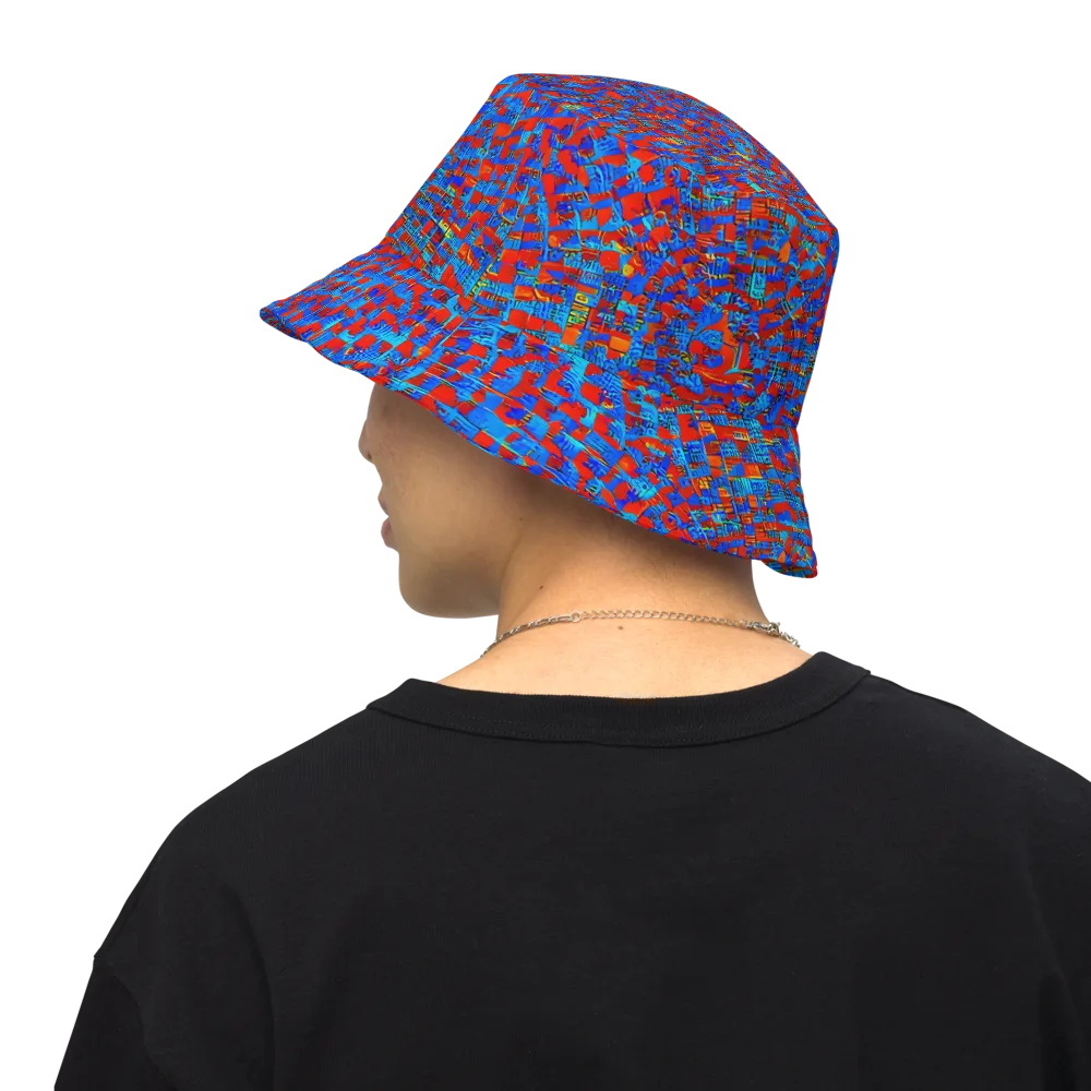 Neon City Grid on Reversible Bucket Hat — Back Inside