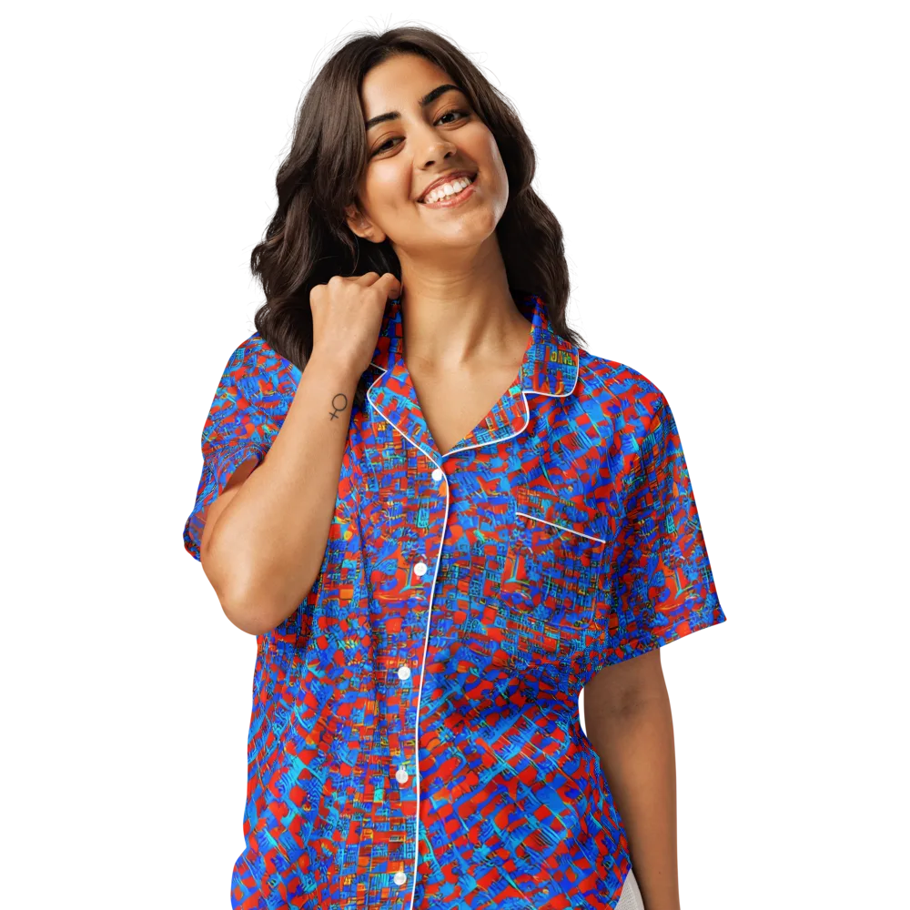 Neon City Grid on Women's Short Sleeve Pajama Top — Front