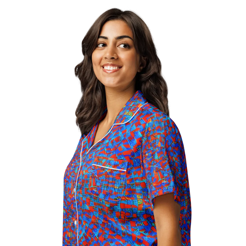 Neon City Grid on Women's Short Sleeve Pajama Top — Left Front