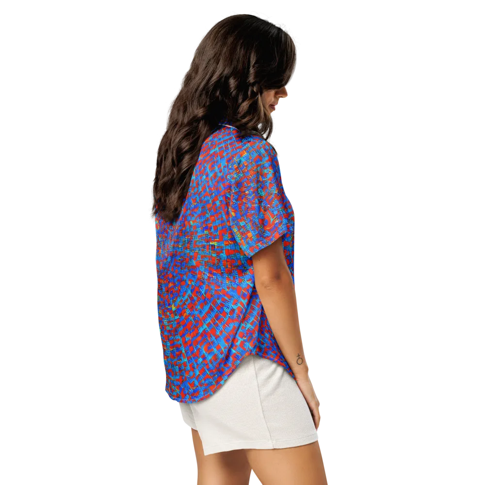 Neon City Grid on Women's Short Sleeve Pajama Top — Right Back
