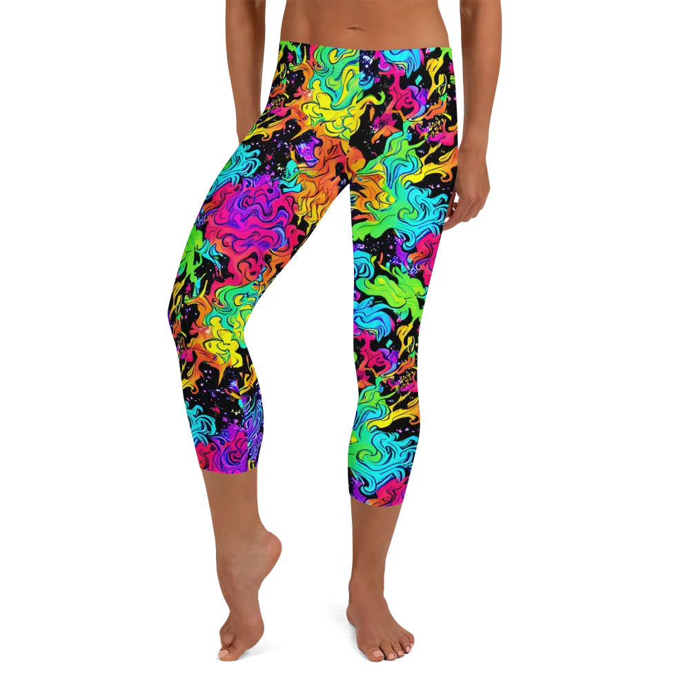 Rainbow Voltage on Capri Leggings — Front