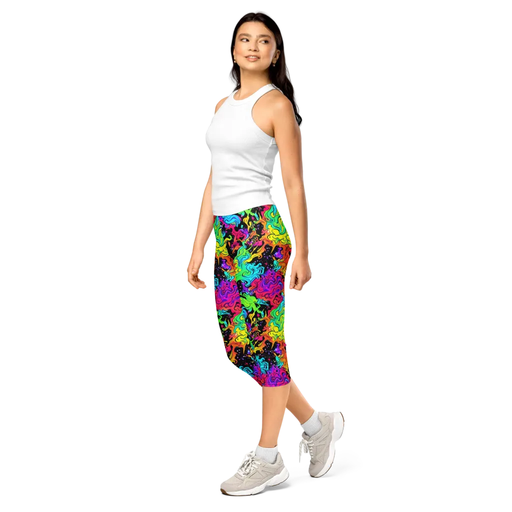Rainbow Voltage on Capri Leggings — Left Front