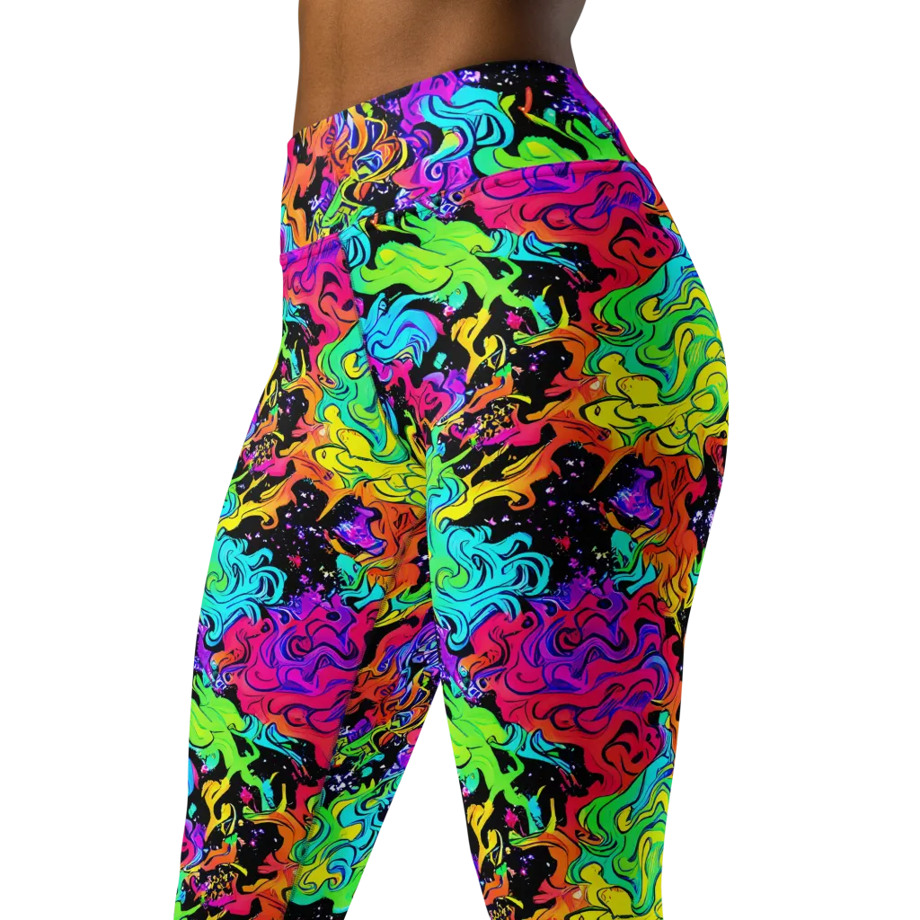 Rainbow Voltage on Yoga Leggings — Left Front