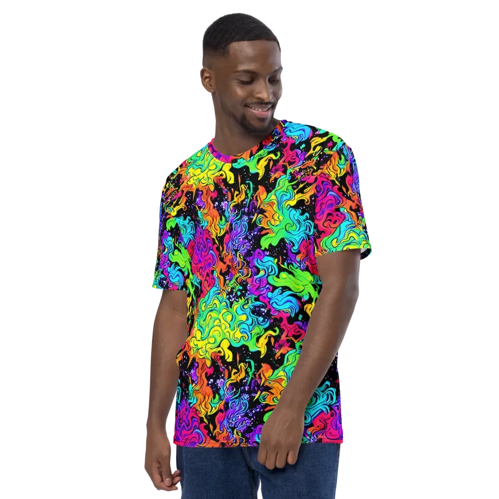 Rainbow Voltage on Men's Crew Neck T-Shirt — Left