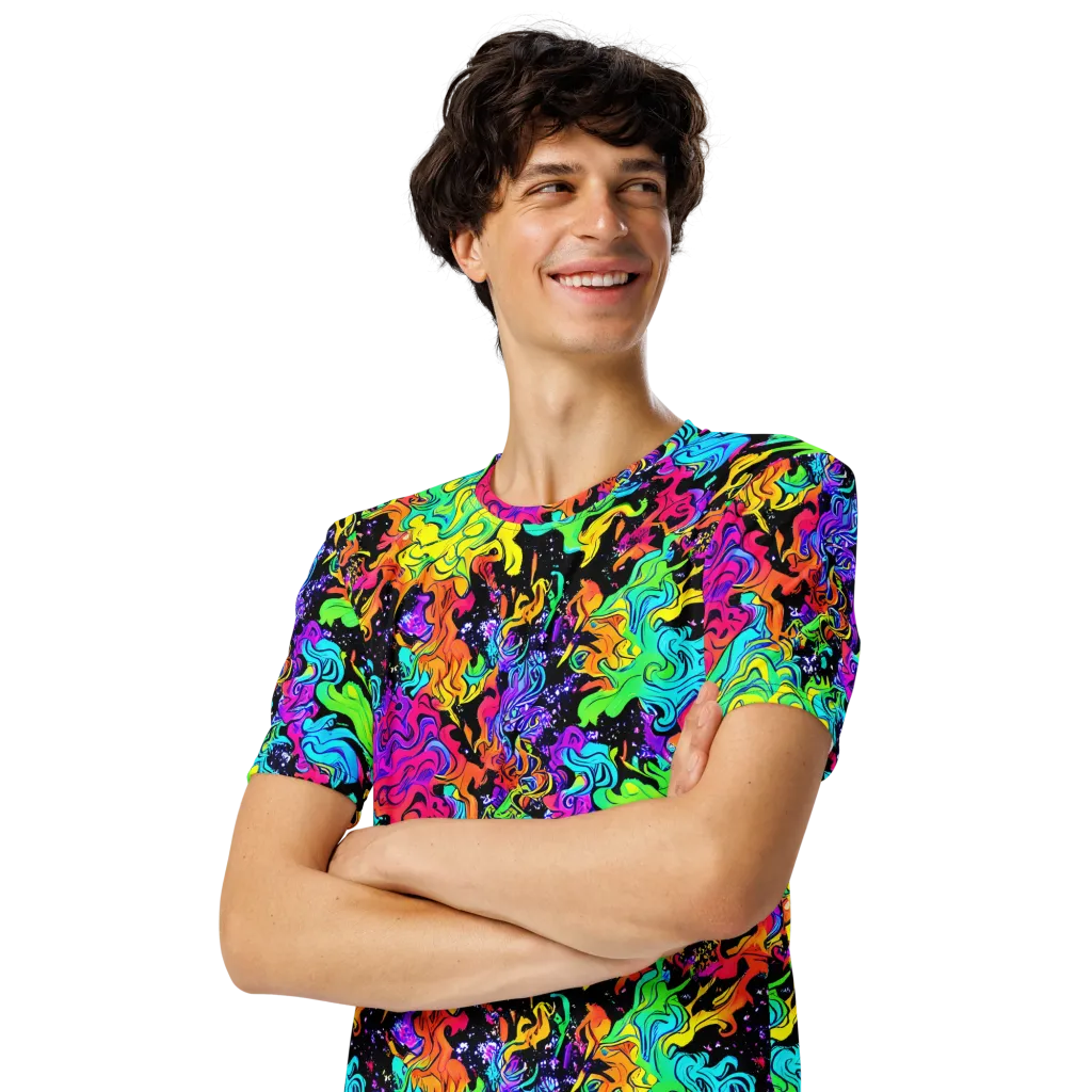 Rainbow Voltage on Men's Crew Neck T-Shirt — Left Front