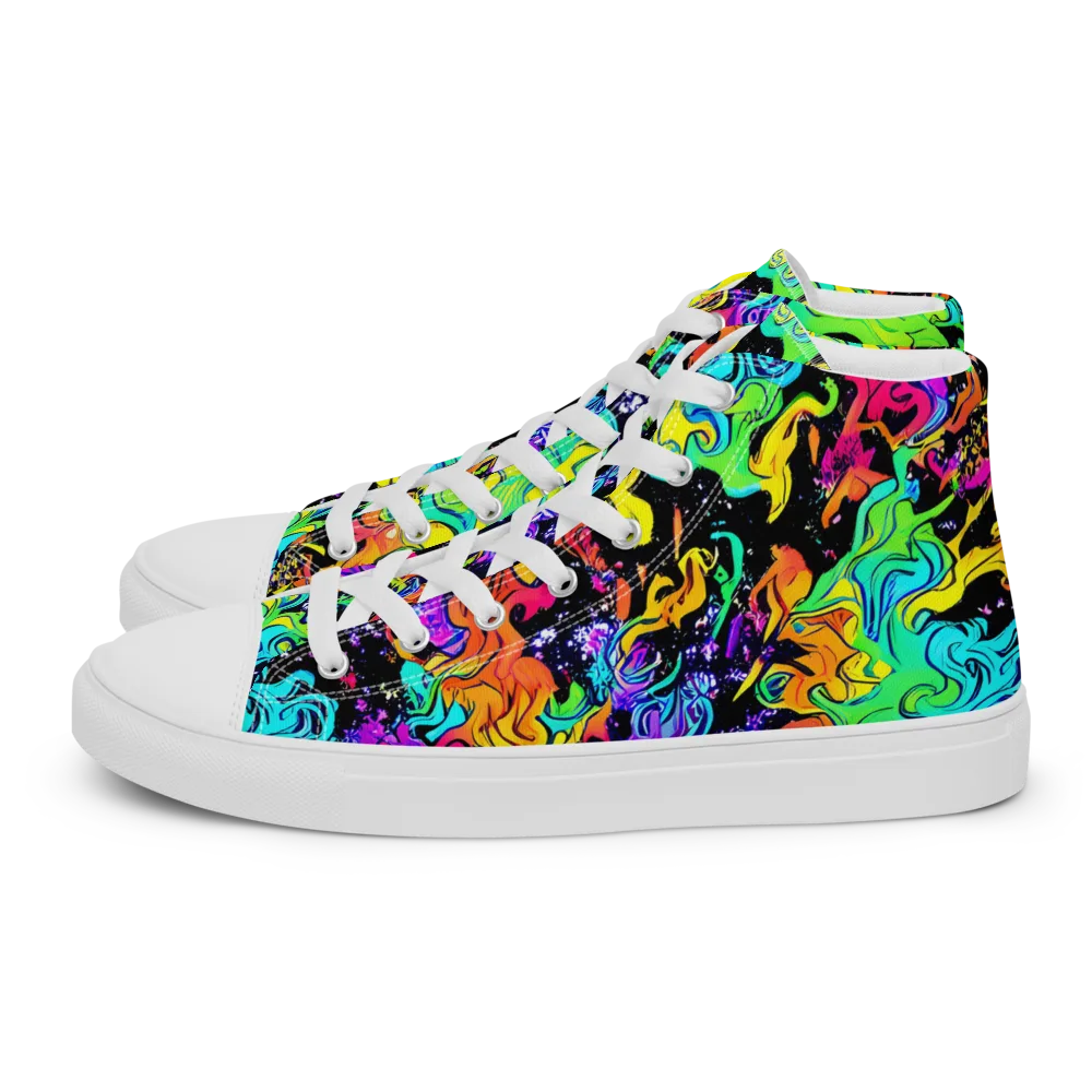 Rainbow Voltage on Men's High Top Canvas Shoes — Left