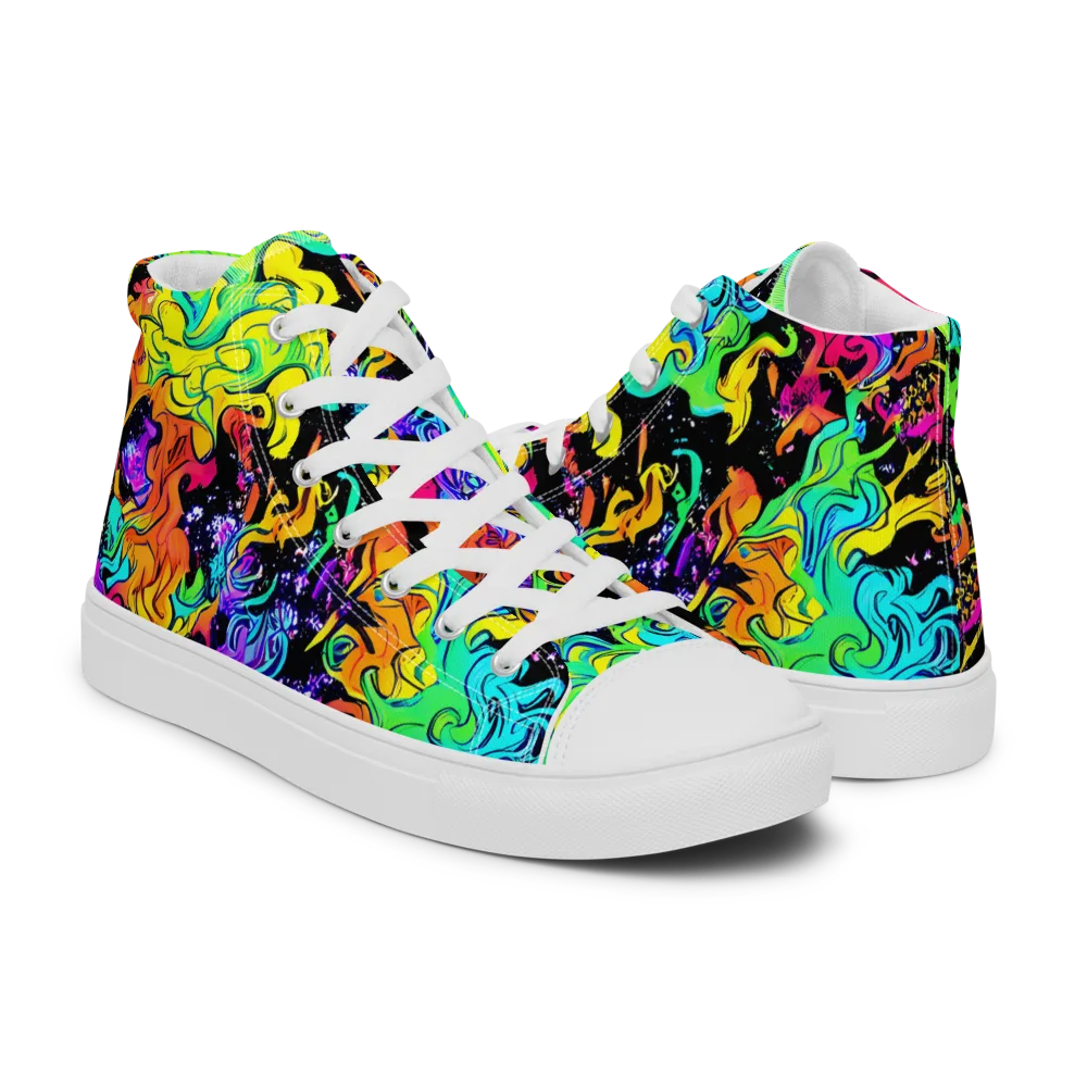 Rainbow Voltage on Men's High Top Canvas Shoes — Right