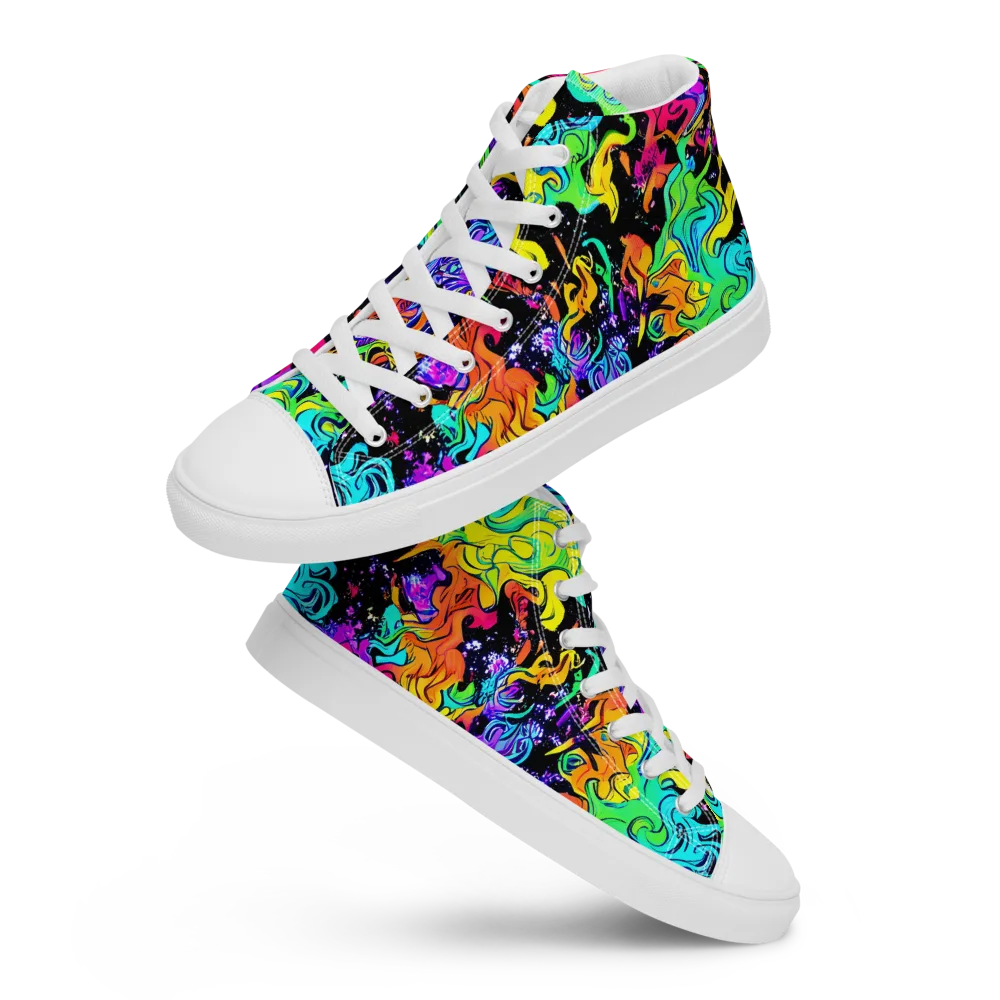 Rainbow Voltage on Men's High Top Canvas Shoes — Front
