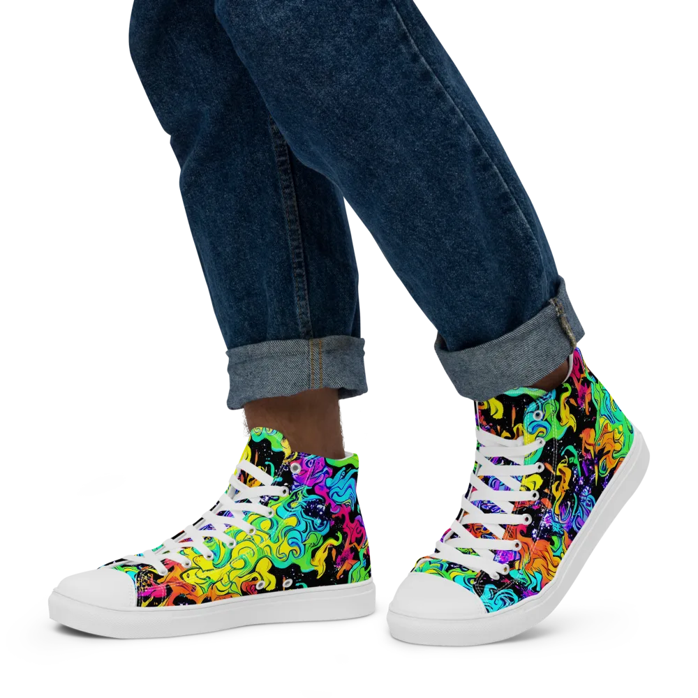 Rainbow Voltage on Men's High Top Canvas Shoes — Left